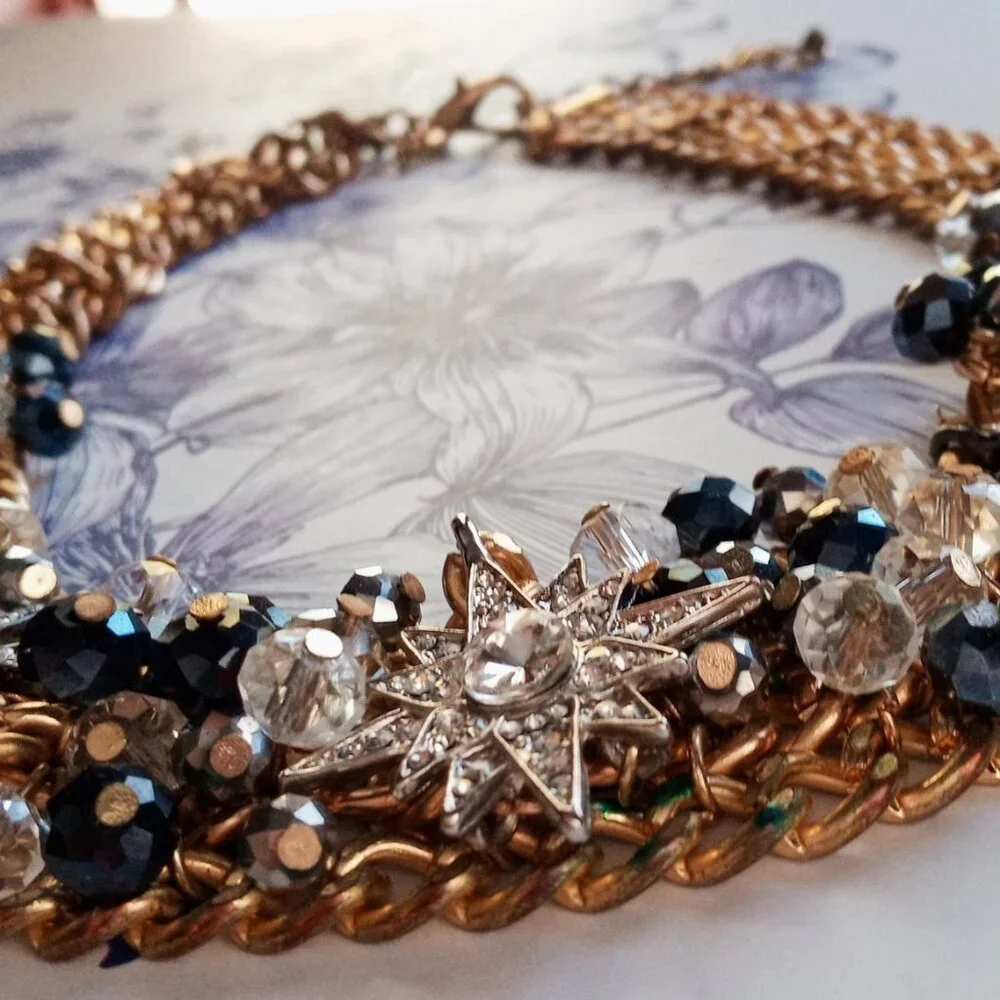 ⭐️HOST PICK! Stunning Starburst Statement Chunky Necklace Black Gold Silver Glam - Picture 10 of 15